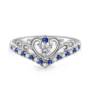 Jeulia Princess Crown V <b>Ring</b> Round Cut Sterling Silver Solitaire <b>Adjustable</b> <b>Ring</b> - Product Image 1