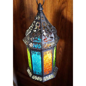 Christmas Collection 2026 Hanging and Tabletop Decorations <b>Black</b> Metal Moroccan Candle <b>Lanterns</b> with Colorful Glass Handmade - Product Image 2
