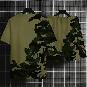 Nouveaux hommes été chemise décontractée Shorts 2 pièces ensemble Super doux cou t-shirt léger respirant poche tricoté imprimé élégant Camo - Product Image 2