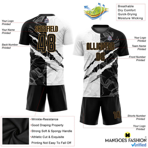 Patrón de grafiti personalizado Negro-Oro viejo Sublimación Uniforme de fútbol Jersey con sublimación Impreso Nombre y números - Product Image 6