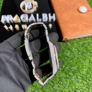 PJ Mens Cuarzo Moda Moissanite Reloj Oro Amarillo Diamante Completo Pave Ajuste Números Romanos Iced Lujo Presidencial - Product Image 6