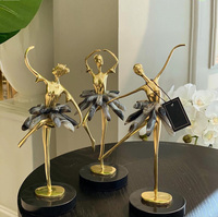 Sculpture unique en aluminium de danseuse de ballet pour femmes, placage or de haute qualité, sculpture en métal faite à la main, ensemble de 3 pièces, décoration d'intérieur