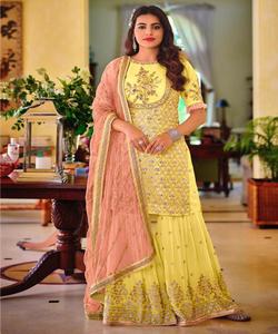Conjunto de Diseño de Rayón Pesado con Bordado y Lentejuelas, Top, Pantalón Palazzo y Dupatta, Ropa India, Precio Más Bajo, Prenda Étnica, Gharara Étnica - Product Image 6