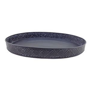 Ensemble de 3 plateaux ovales en métal de grande taille au design unique, vaisselle patine grise, plateau de service pour mariage et décoration de table - Product Image 1