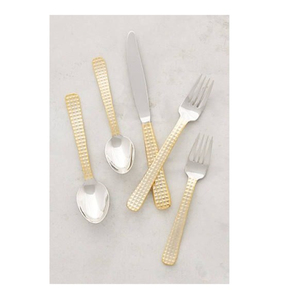 Flatware Cutlery <b>Set</b> With <b>Silver</b> and Gold Color Plain Handle Handmade Stainless Steel Flatware Tableware Silverware Hotel Supply - Product Image 1