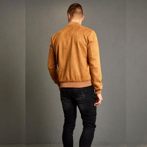 Chaqueta de bombardero clásica con cremallera de material de gamuza de calidad superior para hombre, chaquetas de bombardero lisas ajustadas hechas a medida en tamaños personalizados - Product Image 4