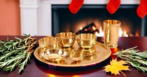 7 Piece Designer Brass Dinner Set Thali Set - 1 Plate, 3 Bowls, 1 Chuttney Bowl & 1 Glass - Dinnerware Tableware Gift item - Product Image 5