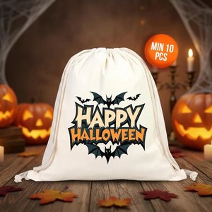 Happy Halloween Eco-friendly Lightweight Reusable <b>Drawstring</b> Gift Bags with Elegant <b>Backpack</b> Design for Festive Gifts - Product Image 1