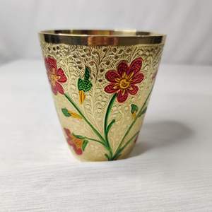 Shubhi Kitchenwares Gobelet en verre gaufré en laiton de qualité supérieure avec gravure antique | Durable élégant et parfait pour les boissons - Product Image 2