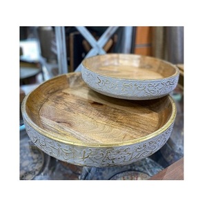 Plateaux de service de nourriture en bois ensemble de deux plateaux de dessert de nourriture de forme ronde pour l'usage d'hôtel et de restaurant - Product Image 4