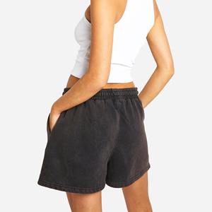 Short délavé à l'acide de haute qualité pour femmes 100% coton logo imprimé personnalisé avec cordes short respirant pour femmes - Product Image 4