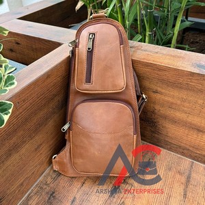 Bolso de pecho de cuero genuino de grano completo de negocios para hombre, bandolera deportiva de cuero de vaca Vintage para ciclismo, bandolera informal - Product Image 1