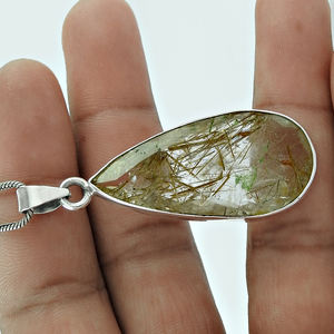 Venta caliente buena calidad 925 plata esterlina Natural oro rutilo piedra preciosa forma de lágrima colgante joyería hecha a mano mayorista - Product Image 3