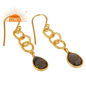 Pendientes de plata de ley 18k con gema labradorita natural, joyería fina - Product Image 1