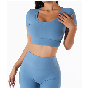 Venta al por mayor llano mujeres deportes Yoga Crop Top tela gimnasio Fitness Yoga entrenamiento Top Activewear cómodo entrenamiento desgaste - Product Image 2