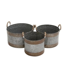 Juego de 3 macetas de flores galvanizadas de Hierro forma ovalada para decoración de hogar y jardín maceta de flores hecha a mano personalizada - Product Image 3
