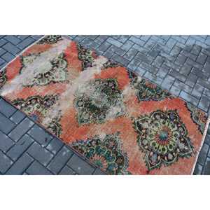 3.2x6.2 ft Rug, Turkish Vintage Rug, <b>Red</b> Blue Bordered <b>Wool</b> Rug - Product Image 4