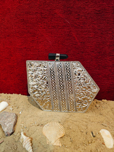 Geometric Abalone Shell Mother of <b>Pearl</b> <b>Clutch</b> with Textured Silver Frame and Statement Stone Lock Luxury Evening <b>Bag</b> - Product Image 4