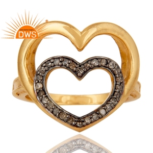 Party Wear Pave Anillo de diamantes Proveedor de joyas Diseño de corazón Plata 925 Anillo chapado en oro de 18 quilates Mayorista de joyas - Product Image 2