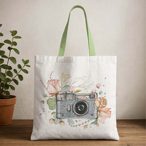 Vintage <b>Camera</b> Art Canvas Tote <b>Bag</b> Eco-Friendly and Recyclable Long Rope Handle for Daily Use Gift Giving and Advertising - Product Image 1
