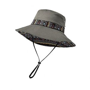 Outdoor Ethnic Style Sunshade Fisherman <b>Hat</b> for Women, <b>Summer</b> Travel Sun Protection Wide Brim Western Cowboy Beach <b>Hat</b> - Product Image 1