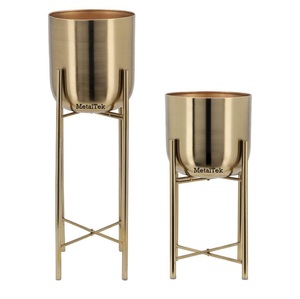 Juego de 2 Macetas Modernas con Recubrimiento de Polvo Negro para Sala de Estar, Macetas de Interior con Colores Personalizados, Decoración Minimalista de Metal para Plantas de Piso - Product Image 5