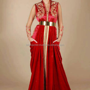 Caftan nouveau modèle avec broderie et ceinture brillante avec manches en filet transparent - Product Image 1