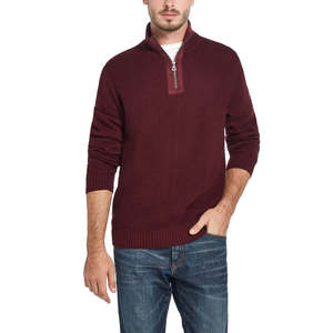 เสื้อสเวตเตอร์วินเทจแบบซิปครึ่งตัว ผ้าวาฟเฟิลถัก สำหรับผู้ชาย กันน้ำ สีแดง ไซส์ XX-Large ผ้าฝ้าย 100% อุ่นสบาย ตกแต่งลวดลาย - Product Image 1