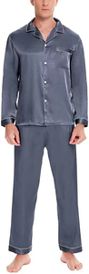 Ensemble pyjama en satin de soie pour hommes Vêtements de nuit à manches longues Pyjamas haut de costume et pantalon Ensemble 2 pièces - Product Image 3