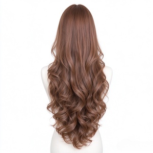 Peluca de Cabello Humano 100%, Color Marrón Melocotón, Larga, con Rizos en Cola de Pez, Parte Media, Aspecto Natural, para Mujer - Product Image 3