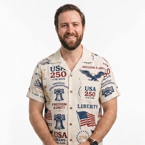 เสื้อเชิ้ตคัมป์คอลลาร์พิมพ์ลายดีไซน์เนอร์ US Freedom Liberty Unity ฉลองครบรอบ 250 ปีสหรัฐอเมริกา สำหรับผู้ชาย - Product Image 6