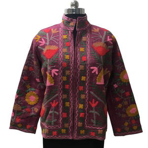 Chaqueta Boho Chic para mujer hecha a mano Multicolor Suzani bordado de algodón transpirable diseño Floral tejido hecho a mano chaqueta artesanal - Product Image 1