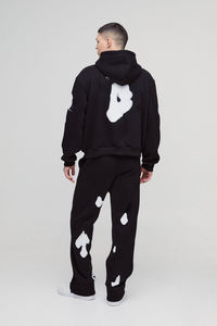 Produit tendance nouvelle conception survêtement lavage à l'acide 100% coton sérigraphie Logo pantalon évasé et sweat à capuche zippé pour hommes - Product Image 2