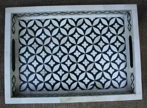 ถาดไม้และกระดูกสำหรับตกแต่งโต๊ะและเสิร์ฟอาหารดีไซน์ลายดอกไม้สีน้ำเงินทำด้วยมือ - Product Image 5