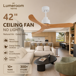 Ventilador de techo de madera maciza de 42 pulgadas sin luz, silencioso, con motor reversible de CC y control remoto para sala de estar y dormitorio, disponible en EE. UU. - Product Image 1