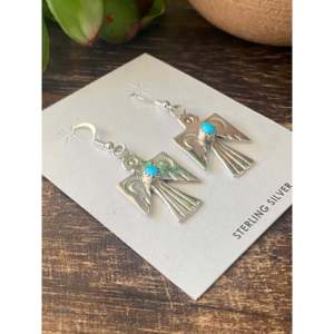 Navajo Handmade Turquoise & Sterling Silver Thunderbird Drop Earrings - Product Image 3