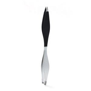 Pince à sourcils professionnelle en acier inoxydable à double extrémité 2 pointes pointues inclinées double face à double bord de couleur rose noir - Product Image 1