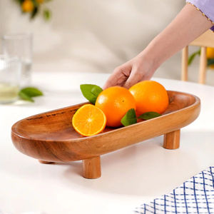 Plateau de service en bois rectangulaire fait à la main de conception fantaisie plateau en bois de haute qualité personnalisé de l'Inde avec deux pieds plateau de nourriture décoratif - Product Image 3