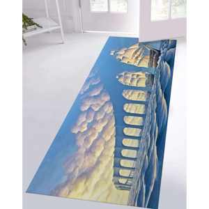 Tapis imprimé abstrait moderne avec motif de pont, ciel et mer, en tissu à poils doux - Product Image 4