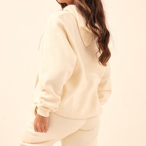 Sudadera con capucha de gran tamaño para mujer con hombros caídos Beige de moda personalizada de alta calidad, sudaderas con capucha antiarrugas y transpirables con cremallera para mujer - Product Image 1