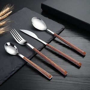 Juego de cubiertos de madera y acero inoxidable de nuevo diseño diseñado para una vida sostenible y arreglos de comedor elegantes - Product Image 3