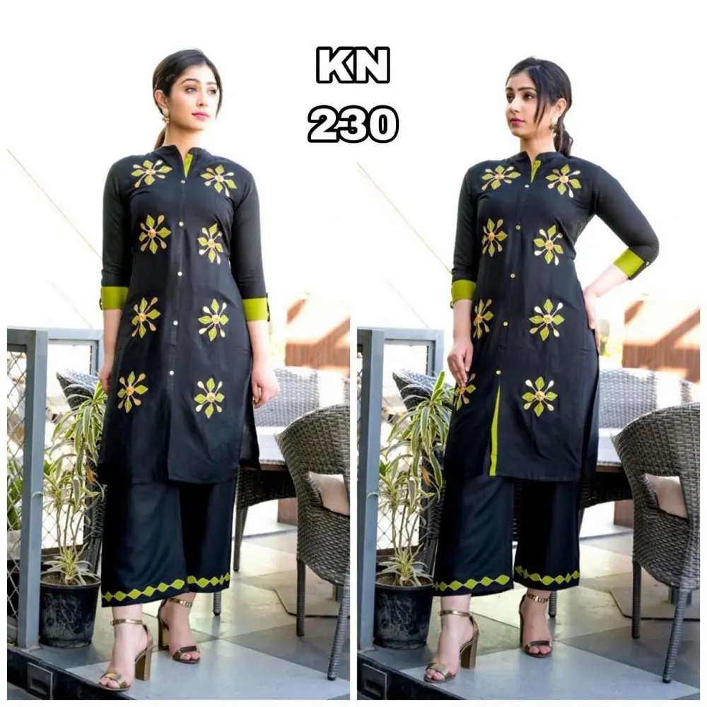 New look black kurti with white pant for women
