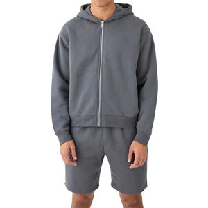 Nouvelle conception tendance, ensemble sweat à capuche et short pour homme, épaules tombantes, fermeture éclair, logo personnalisé, 100% coton molleton, vêtements de jogging, ensembles de shorts - Product Image 5