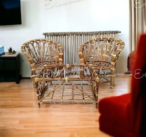 Ensemble moderne de 3 chaises en rotin à dossier haut Offre Spéciale meubles de patio en bambou pour jardin et balcon - Product Image 2