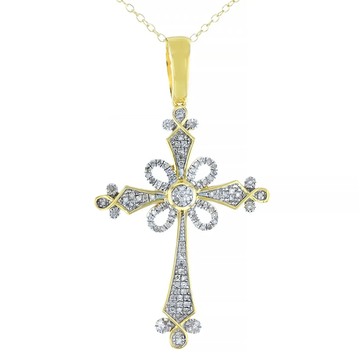 Devoción dorada: Diamante blanco, de 14 quilates oro amarillo, colgante de cruz de plata de ley 925, un símbolo de fe y belleza atemporal