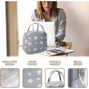 Daisy Pattern <b>Insulated</b> <b>Lunch</b> <b>Bag</b> Portable Thermal <b>Lunch</b> Box Tote <b>Bag</b> for Women/Men/<b>Adults</b> <b>Small</b> Size Polyester for Any Occasion - Product Image 3