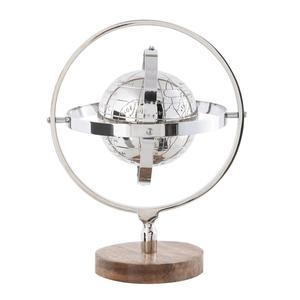 Globe terrestre en métal artisanal avec base en bois, accent décoratif et objets pour la décoration moderne du salon - Product Image 2