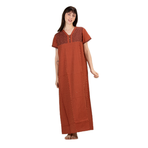 Chemise de nuit longue Evolve pour femme 100 % coton imprimé, super confortable et douce, boutonnée et taille élastique, taille XS - Product Image 5