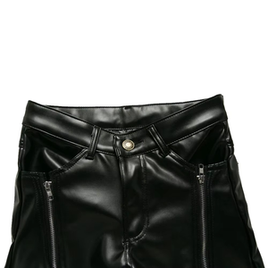 กางเกงลำลองผู้ชายหนัง PU กันน้ำเอวสูงติดกระดุมสีพื้นสำหรับฤดูใบไม้ร่วง - Product Image 4