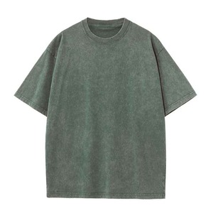 T-shirt en jersey de coton 220g délavé à l'acide, effet vieilli, coupe ample, écologique, respirant, col rond, unisexe, streetwear tendance 2026 - Product Image 3
